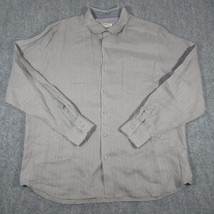 Tommy Bahama Shirt Mens XL Gray 100% Linen Long Sleeve Button Down Beach FLAW*
